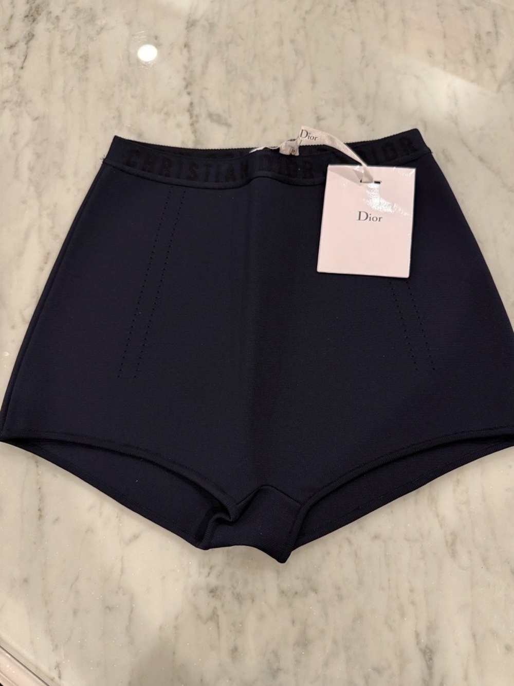 Dior Navy High-Rise Bike Shorts with Branded Waistband